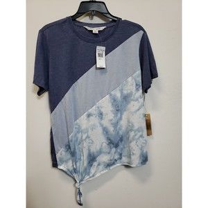 Vanilla Star  Short Sleeve Lightweight Tie Front Striped Crop Top sz Lg New